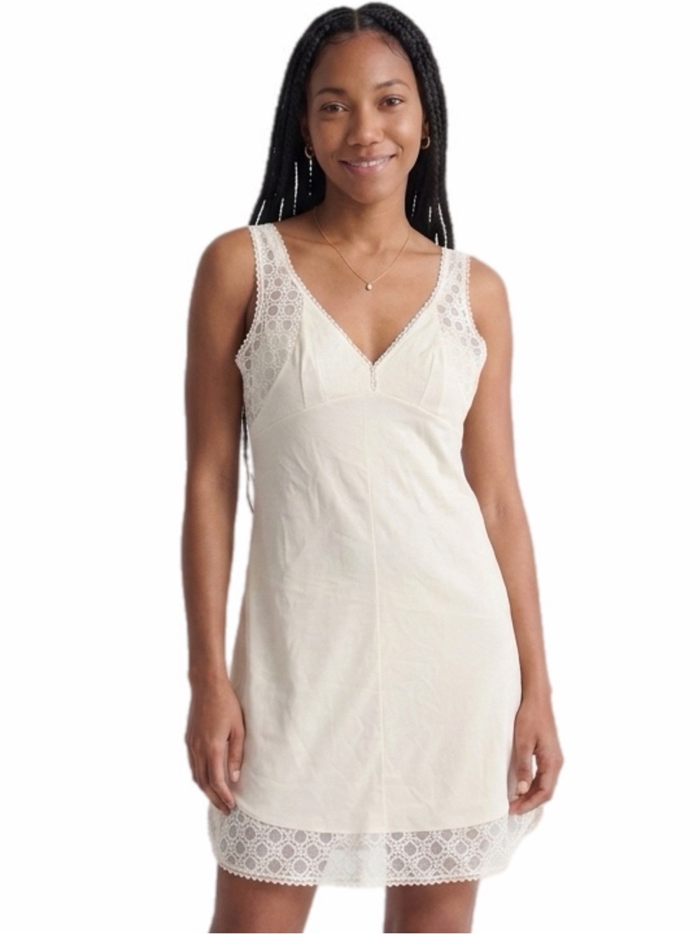 70s/80s European Vintage Scheisser Silky Lace Slip Dress (Ivory) Size M/L